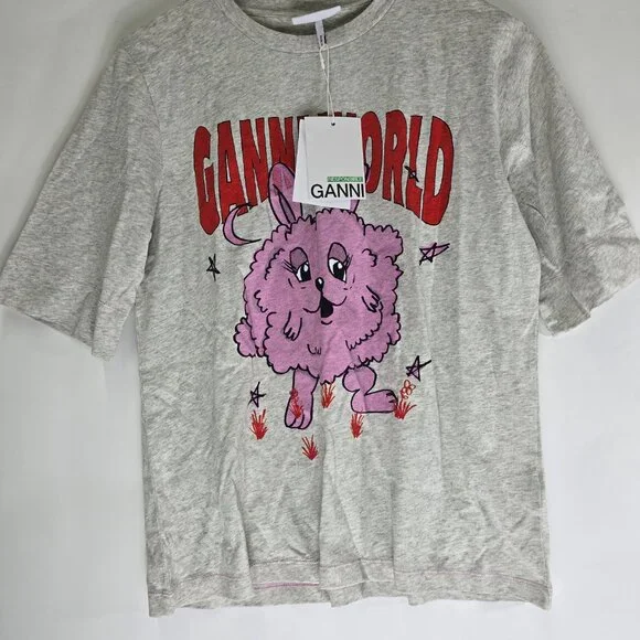 GANNI Melange Light Jersey T-Shirt SIZE S - Picture 3 of 8